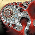 Wonderful abstract fractal spirals red grey yellow and light blue