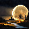 Fantasy Landscape illuminated by a huge moon